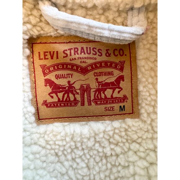 Levi's Corduroy Ex-Boyfriend Sherpa Trucker Jacket Light Ice Baby Blue Medium - Picture 2 of 8